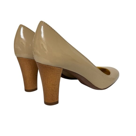 J. Crew Beige Nude Patent Leather Pumps 96716 Wooden Heel Italian Made Size 7 - Picture 15 of 16